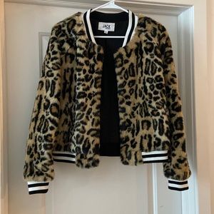Faux leopard print bomber jacket